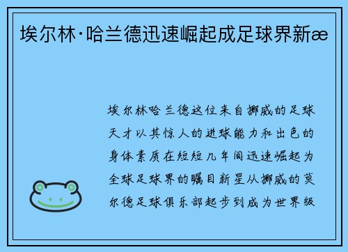 埃尔林·哈兰德迅速崛起成足球界新星